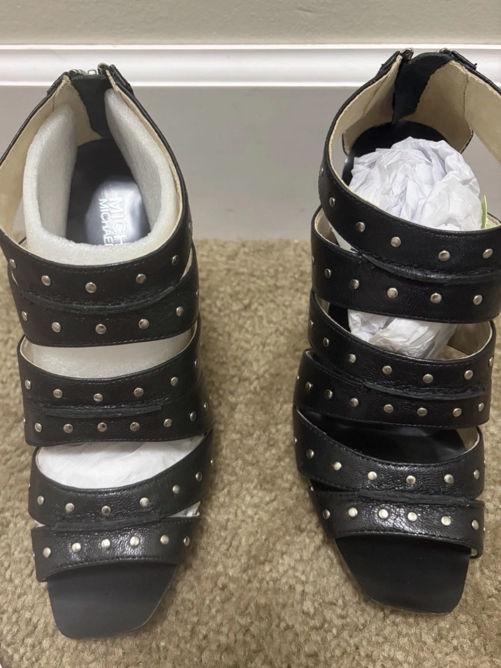 MICHAEL Michael Kors Black Studded Multi-Strap Heeled Sandals - Picture 10 of 12